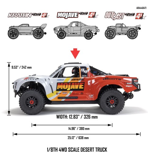 Arrma MOJAVE 4S BLX Brushless 1/8 4WD RTR Electric Desert Truck w/Spektrum SLT3 2.4GHz Radio