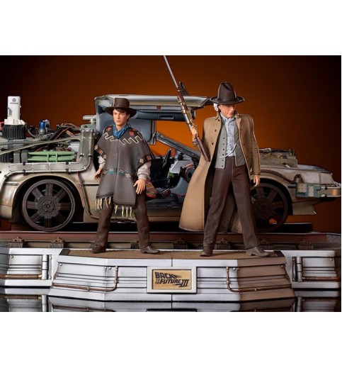 Back to the Future Part III Marty & Doc with DeLorean 1/10 Art Scale Limited Edition Statue Set