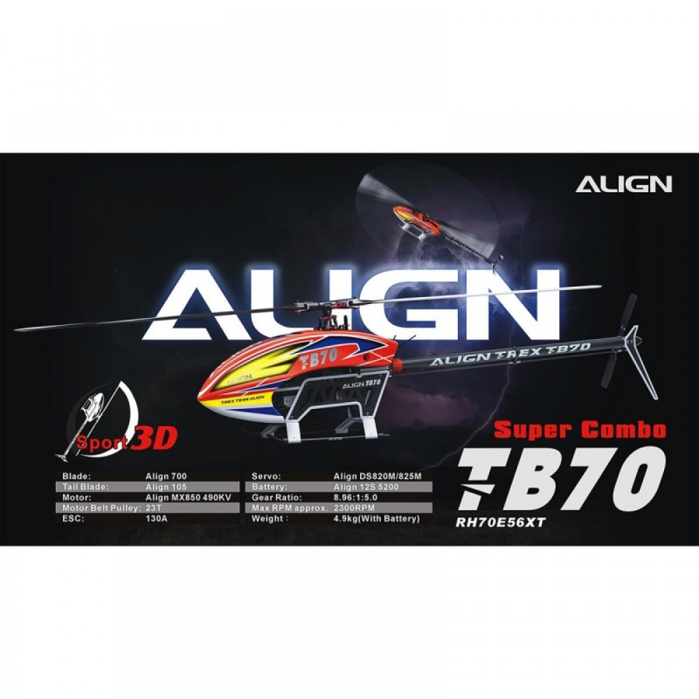 Align T-Rex TB70 Electric Super Combo Helicopter Kit (Orange) w/Motor, ESC, Servos, Gyro, & Blades