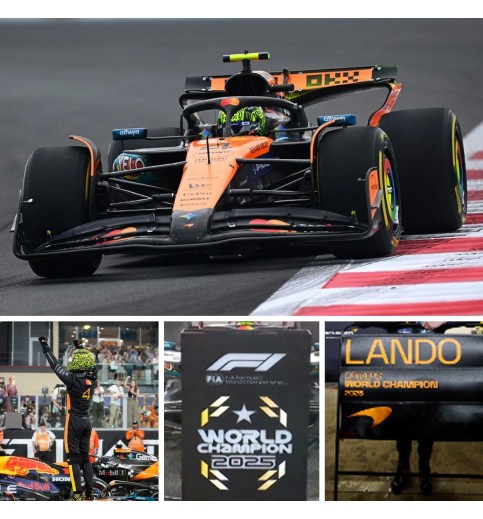 Minichamps McLaren MCL39 w. Standing Figure & Pit Boards - 2025 Abu Dhabi Grand Prix - #4 Lando Norris World Championship Winner 1:12 Model Car Minichamps McLaren MCL39 w. Standing Figure & Pit Boards - 2025 Abu Dhabi Grand Prix - #4 Lando Norris World Championship Winner 1:12 Model Car