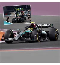 Minichamps Mercedes F1 W15 w. Figure - 2024 Abu Dhabi Grand Prix - #44 Lewis Hamilton 1:12 Model Car