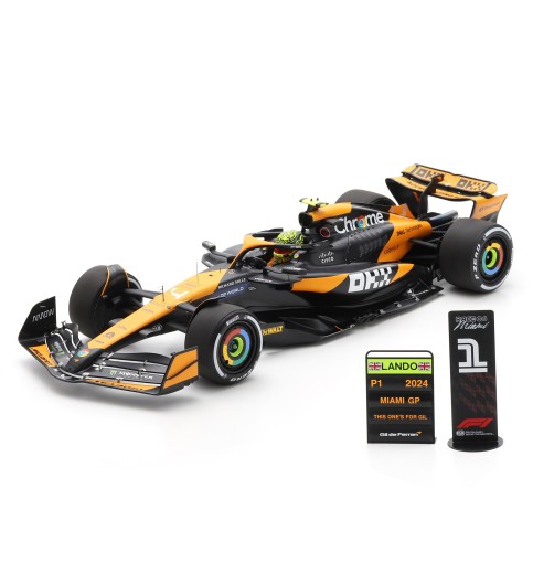 Spark McLaren MCL38 w. Pit Boards - 1st 2024 Miami Grand Prix - #4 L. Norris 1:12 Model Car
