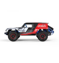 MJX Hyper Go 4WD brushless RC car speeding on an off-road track.